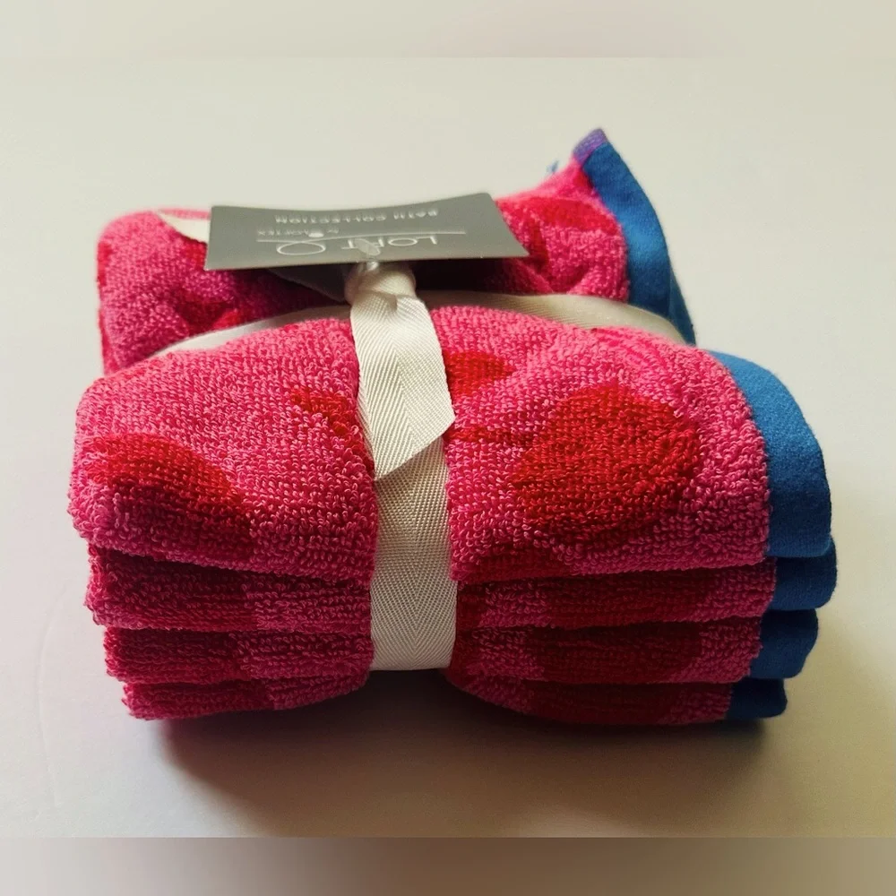 🎁4PC LOFT Wash Cloth Set - 4 Pieces - Cotton - CHERRIES PINK RED
